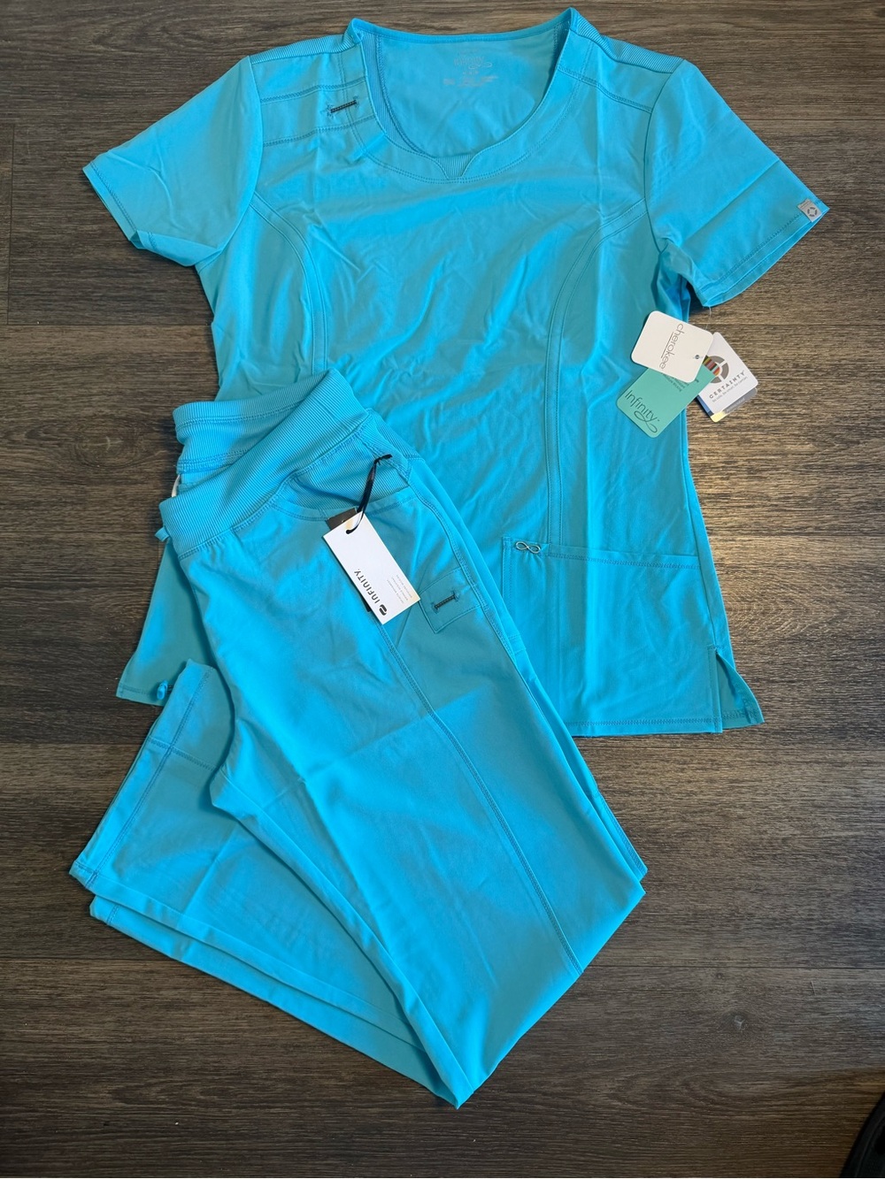 Cherokee Women’s Short Sleeve Scrub Top and Pants - Aqua Blue